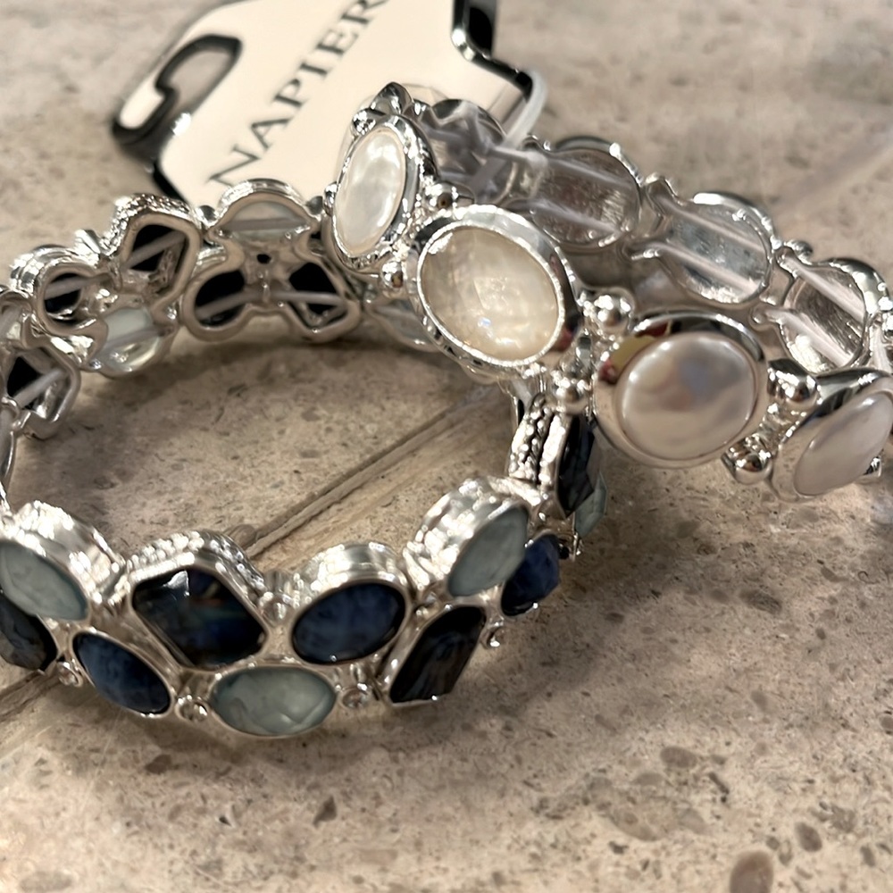 Two bracelets - silver with accent stones - one NWT
